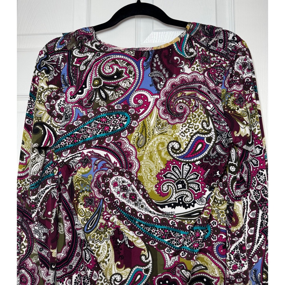 Chico's Sublime Paisley Ruffle V-Neck Blouse Long‎ Sleeve Boho Top 0 Small - Picture 9 of 12